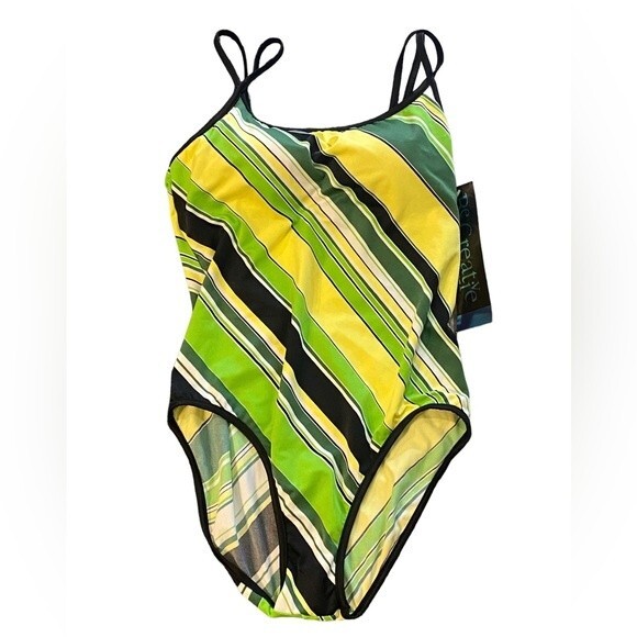 NWT women’s green stripe one piece swimsuit double straps size 12, Resortwear - Picture 3 of 10